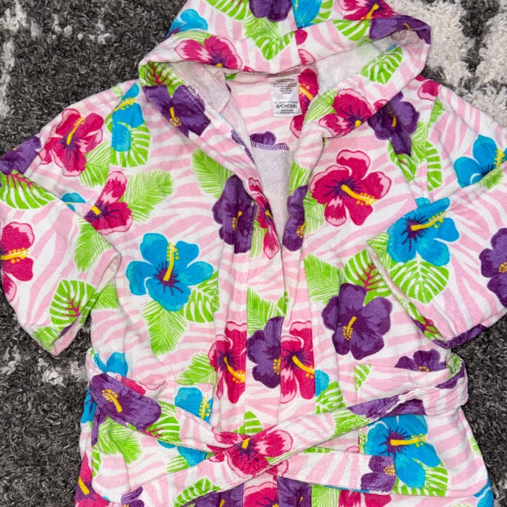 EUC Saint Eve Swim Kids Floral Hooded Bathrobe - Cotton Towel Hibiscus - S - Picture 4 of 6